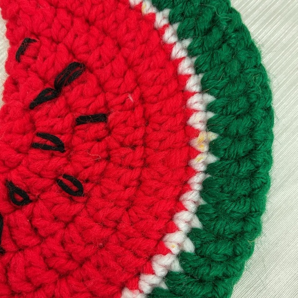 Vintage set 3 handmade knit watermelon hotpads - Picture 5 of 6
